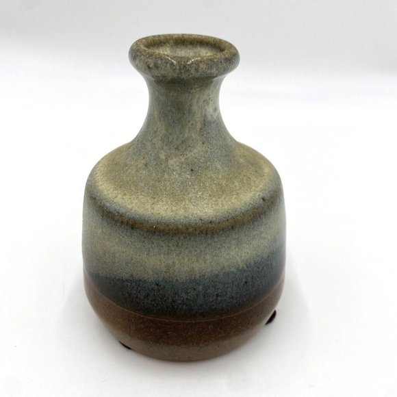 VINTAGE POTTERY CRAFT USA MID-CENTURY MODERN BUD VASE Earth Tones Original Label - Picture 1 of 9